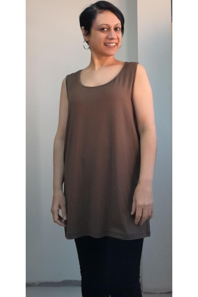 Women's Style Big Size T-Shirt Light Brown Thick Strap Combed Cotton Viscose T-Shirt
