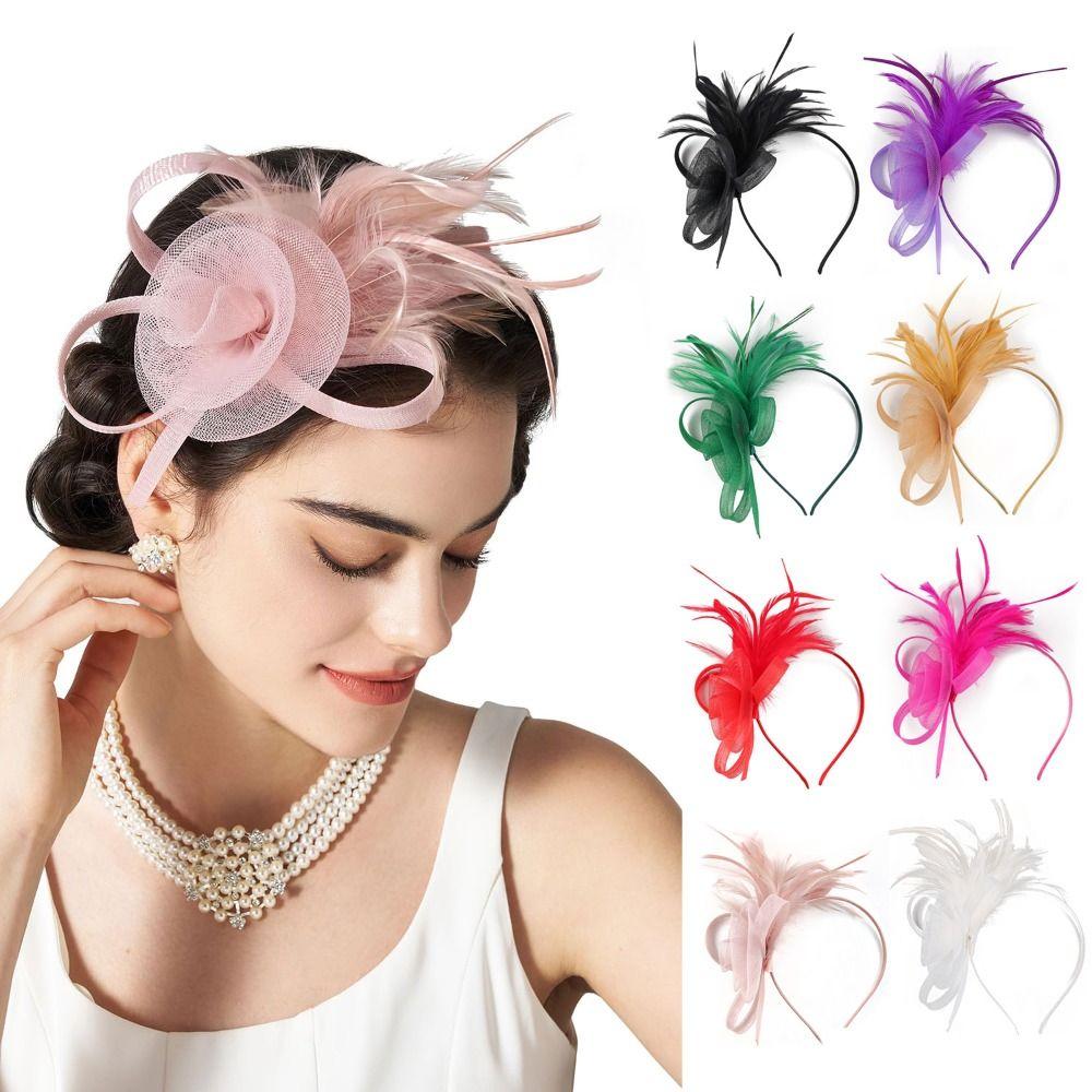 British Feather Headpiece Mesh Flower Hair Accessories Fashion Hair Hoop Wedding Bride