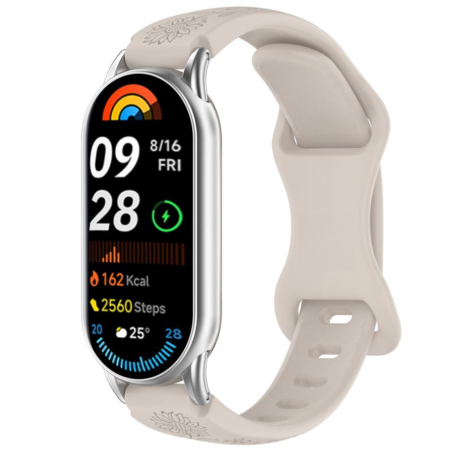 Силиконовый браслет с 3D гравировкой в виде цветка для умных часов Xiaomi Band 8 9 10, дышащий ремешок для Xiaomi Band 8 9 10