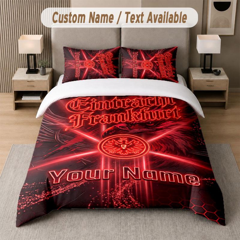 Custom Bedding Set Eintracht Frankfurt Pattern, Print Name Text 1 Duvet Cover plus 2 Pillowcases Home Textile