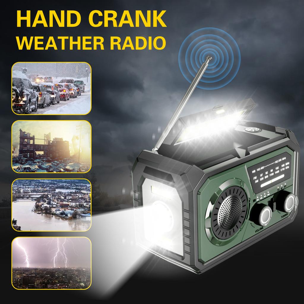 16000mAh Hand Crank Emergency Radio Wireless Hand Crank Weather Radio NOAA/AM/FM Portable Solar