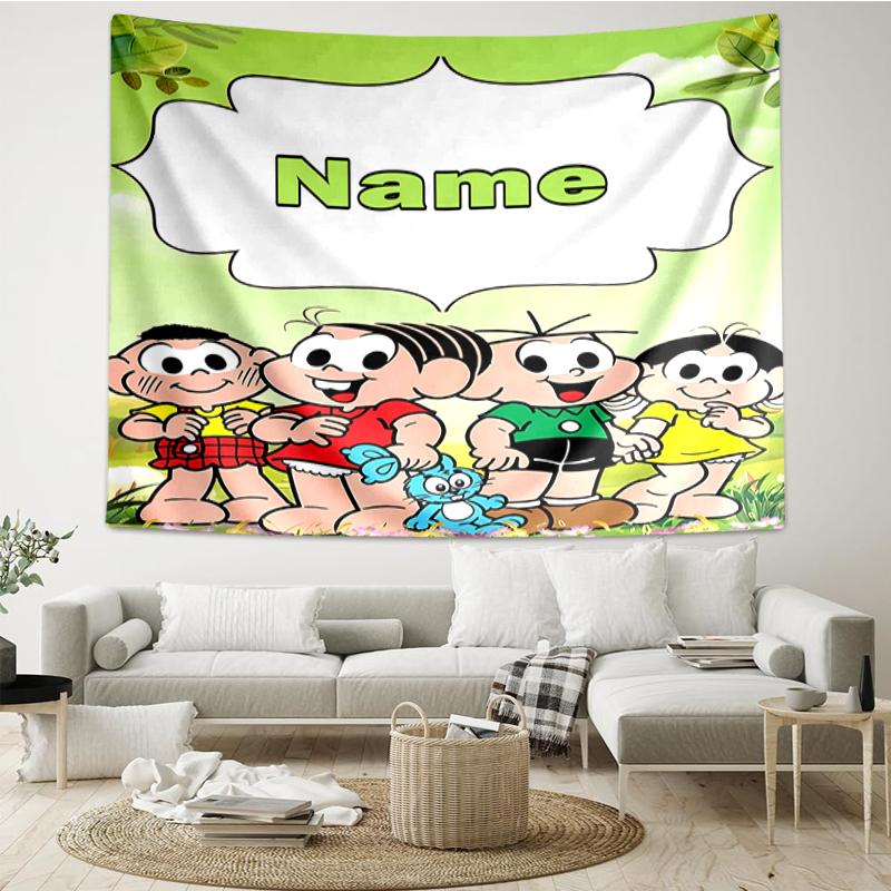 Custom Name Turma da Monica Print Tapestry, Backdrop, Easy Setup, Ideal for Bedroom, Office & Living Room, with Aesthetic Wall Hanging Decor.