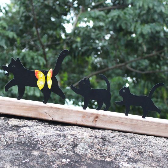 Yousheng Garden Cat Signs Metal Black Cat Silhouette Statues Bird Repellent Outdoor Decor Cat Mother And Kids Signs for Yard Lawn Decorations