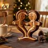Unique Wood Art for Home Wooden Animal Ornament with Stable Base, Double Layer Carved Figurine, Gingerbread Man Owl Fox Penguin Statues Heart
