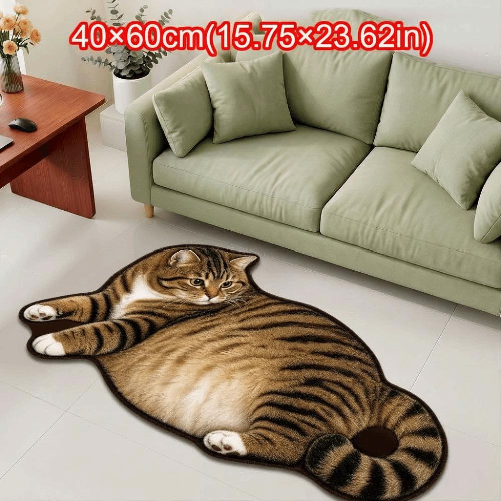 Special-shaped Cat Shaped Rug Absorbent Cat Shaped Carpet Cute Animal Print Rug Bedroom Decor