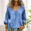 Women Shirt Crew Neck Buttons Decor Long Sleeve Pullover Tops Solid Color Loose Fit Casual Style Shirt Daily Wear