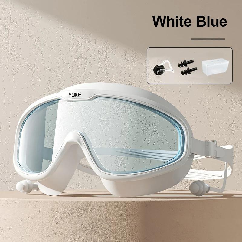 Профессиональные очки для плавания в большой оправе с затычками для ушей, противотуманные очки с широким обзором для подводного плавания, очки для плавания для мальчиков и девочек, очки для бассейна, пляжа, водонепроницаемые очки