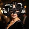 Elegant Mysterious Dance Party Mask Feather Masquerade Masque, Halloween Half Face Vintage Venetian Carnival Festival Decor Eye Masque for Costume,