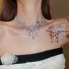 Серебряная игла циркон цветок капля воды бахрома серьги набор ожерелий легкий люкс темперамент цепочка на ключицу высококачественные украшения