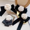 Camellia Flower Brooches Balck Bow Lapel Pins For Women Corsage Shirt Scarf Buckle Badge Accessories