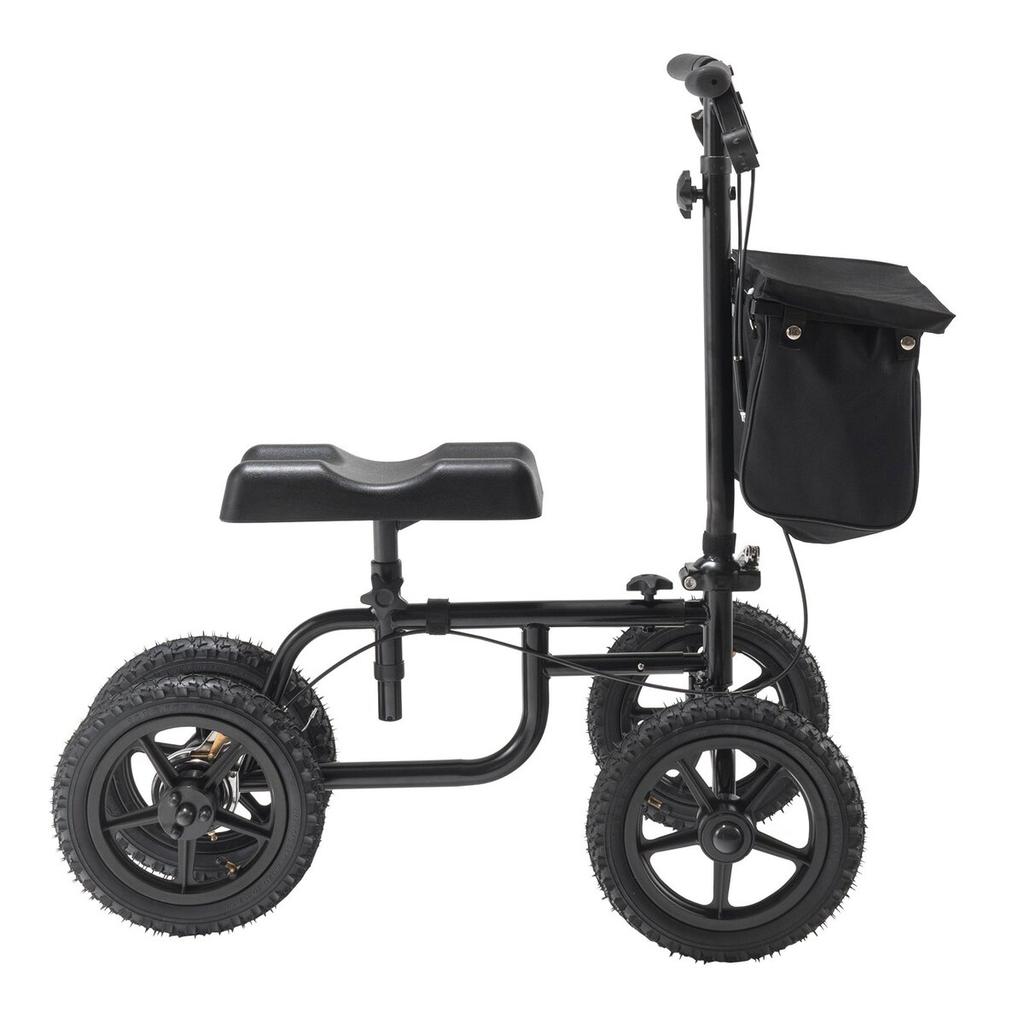 Folding Knee Scooter, Carbon Steel Steerable Knee Walker with Height-Adjustable Handlebar & Knee Pad, 12" All-Terrain Wheel, Dual Brakes, Leg Recovery