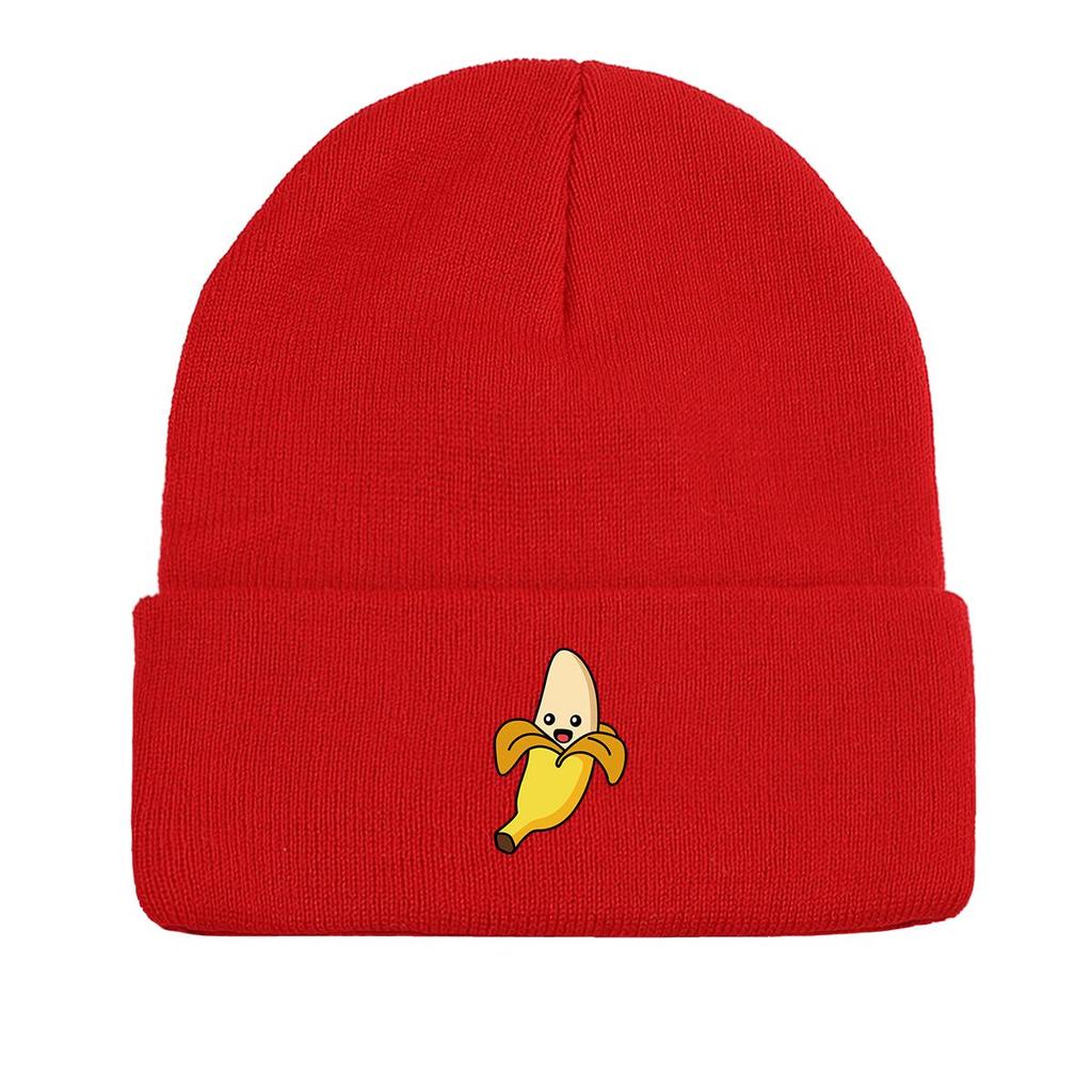 Banana Winter Knit Hat Beanie, Cartoon Fruit Skullies Beanies Soft Autumn Unisex Bobble Hat Knitted Cap Beanie