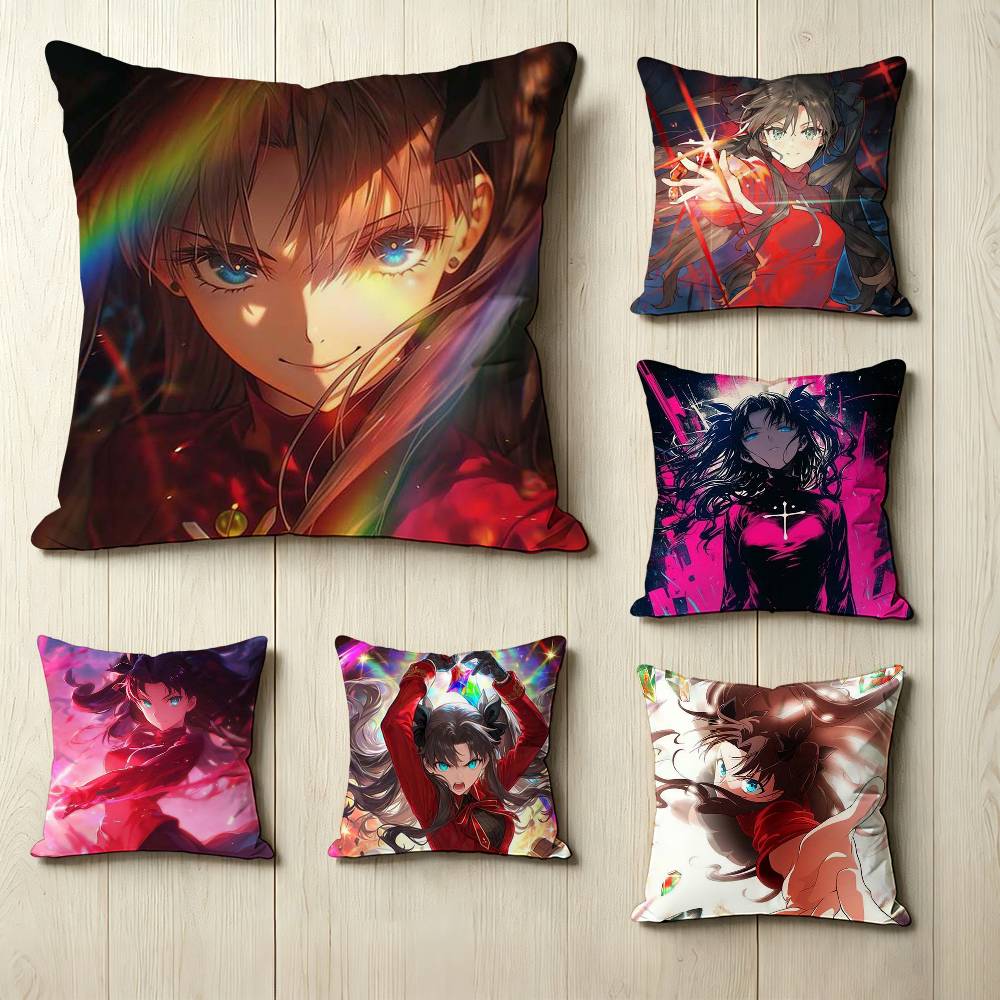 FFate Stay Night Anime RRin Tohsaka Square DoubleSided printed Pillow Case Bedroom Bedside Pillow Sofa Cushion Cover