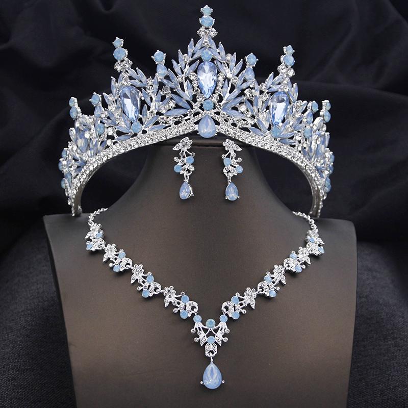 Luxury Tiaras and Crowns Bridal Jewelry Sets for Women Prom Wedding Crown With Choker Necklace Earrings Costume Accessories