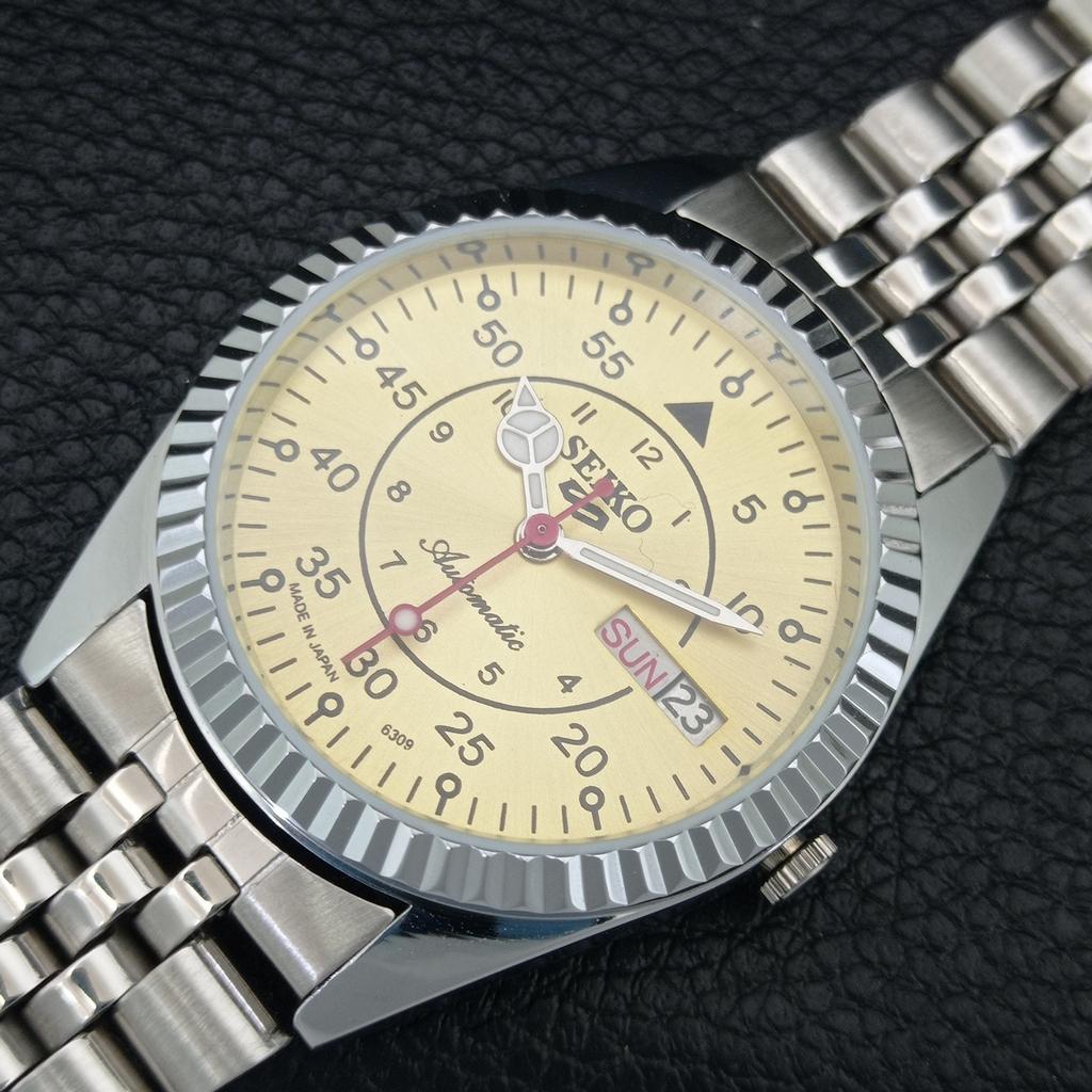 АВТОМАТИЧЕСКИЕ ВИНТАЖНЫЕ ВОССТАНОВЛЕННЫЕ МУЖСКИЕ ЧАСЫ SEIKO 5 ЯПОНИЯ ЗОЛОТОЙ ЦИФЕРБЛАТ a444731-1
