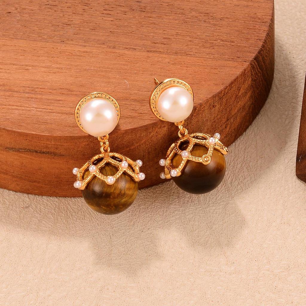 Maillard Осень/Зима Высококлассные Геометрические Серьги с Кисточками из Тигрового Глаза