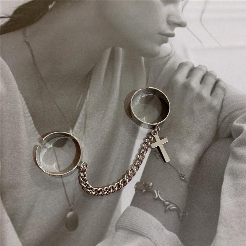 Винтажное серебряное кольцо-цепочка с крестом, регулируемое кольцо в стиле хип-хоп, панк, кольца для женщин и мужчин, MIT