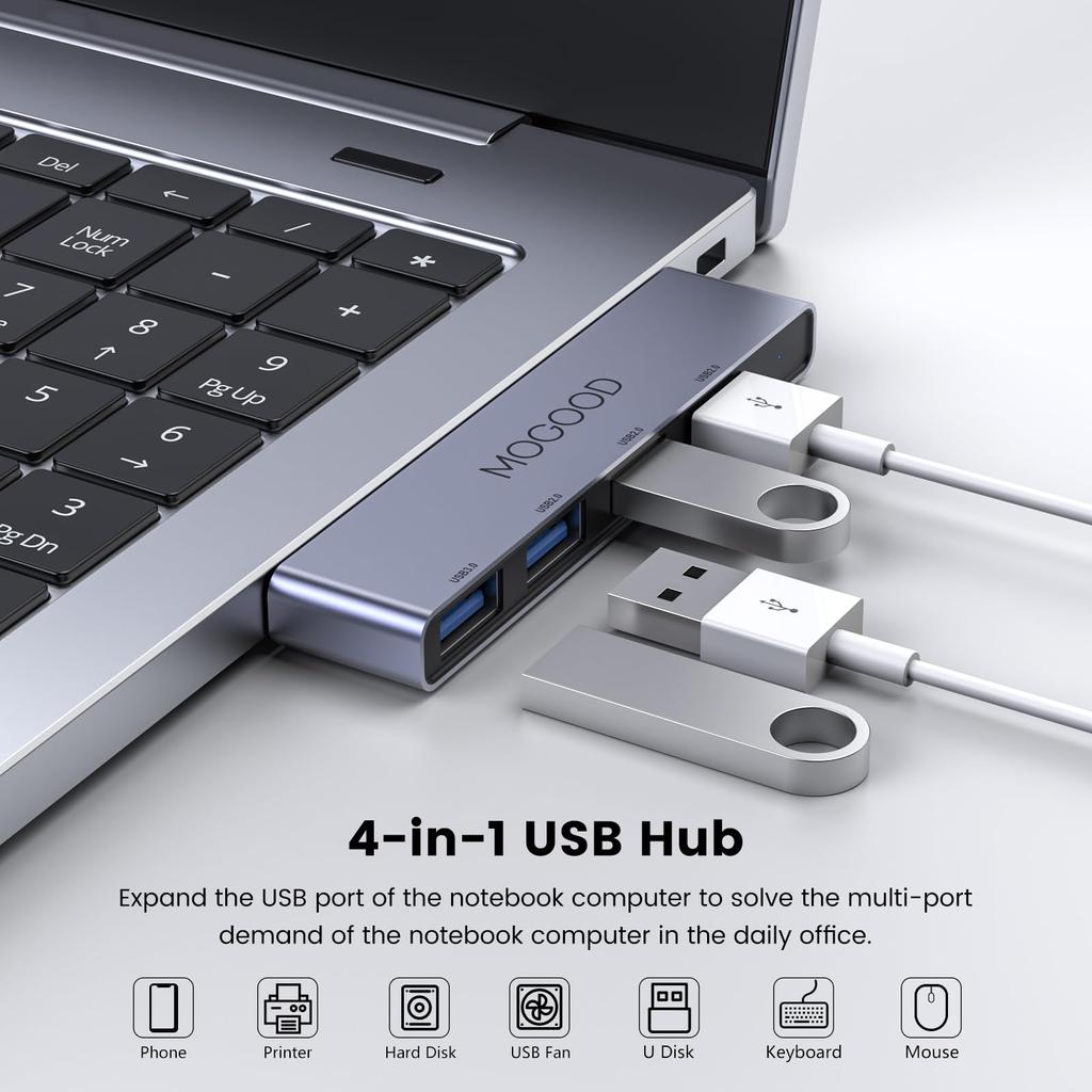 MOGOOD USB Hub USB Splitter USB Male Converter 4 USB Female Left Right Side Hub USB Hub Note Adapter for Laptops Compatible with Mac Mac Surface Pro