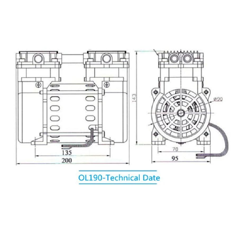 OL190 Small Air Compressor Head 8kg 230W Booster Air Pump Cosmetic Oil Free Piston Silent Oilless Electric Compressors