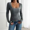Women's Autumn and Winter Tops Y2K Temperament Slim Square Neck Long Sleeve Blouse