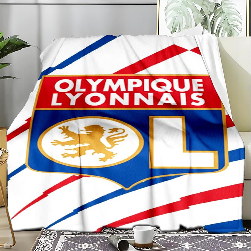 1PC Lyon Football Crest Design Printed Soft Flannel Blanket Throw for Adult Bedroom Living Room Sofa Camping Travel Fan gifts Christmas Gifts