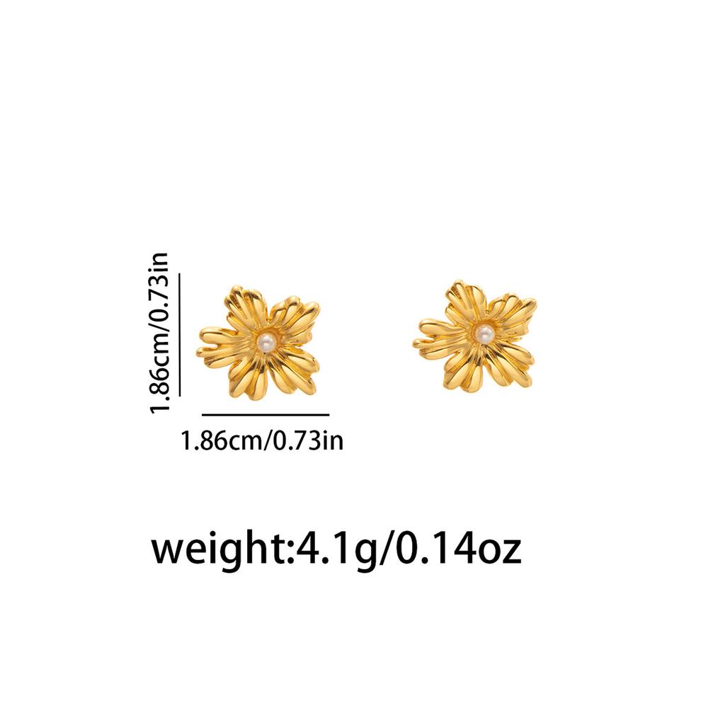 DIEYURO 316L Stainless Steel Golden Luxury Flower The Evil Eye Inlay Pearl Earrings For Women Trend New Waterproof Ear Jewelry