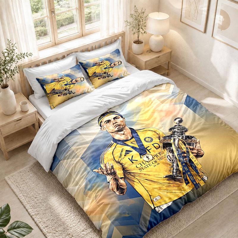 Bedding Set 1 Duvet Cover 2 Pillowcases Cristiano Ronaldo Print Bedroom Home Decoration