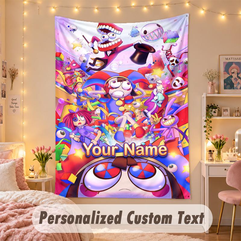 Custom Personalized Tapestry,The Amazing Digital Circus Print Custom Name Text Wall Art Hanging for Bedroom
