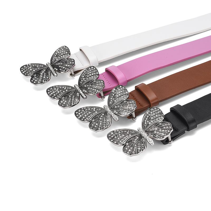 Autumn And Winter Millennial Sweet Girl Rhinestone Butterfly Buckle Women'S Belt Sweet Decorative Jeans Dress Belt Women