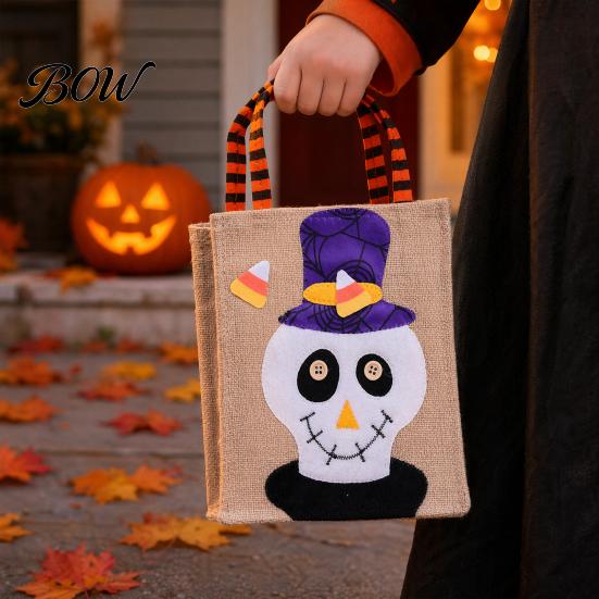 Festive Halloween Candy Holders Trick or Treat Bags, Kids Non Woven Pumpkin Ghost Reinforced Handle Bags Tote, Reusable Goodie Spooky Party Favor