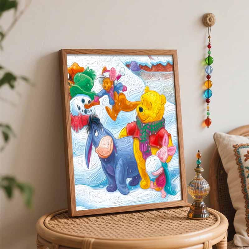 Disney Winnie the Pooh Winter Snow Oil Paint Art Painting Kit Home Wall Decor Handmade Gift For DIY Art Craft Lovers Room Decor Set