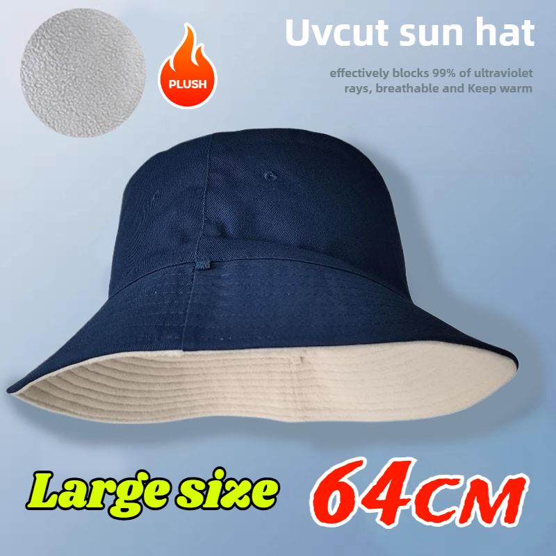 62-64cm XXL Big Size Reversible Bucket Hats for Men Autumn Winter Plush and Thickened Fisherman Hat Unisex Large Size Warm Caps
