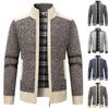 Men's Stand Collar Long Sleeve Warm Jacket Loose Plus Velvet Thickened Color Block Cardigan Sweater