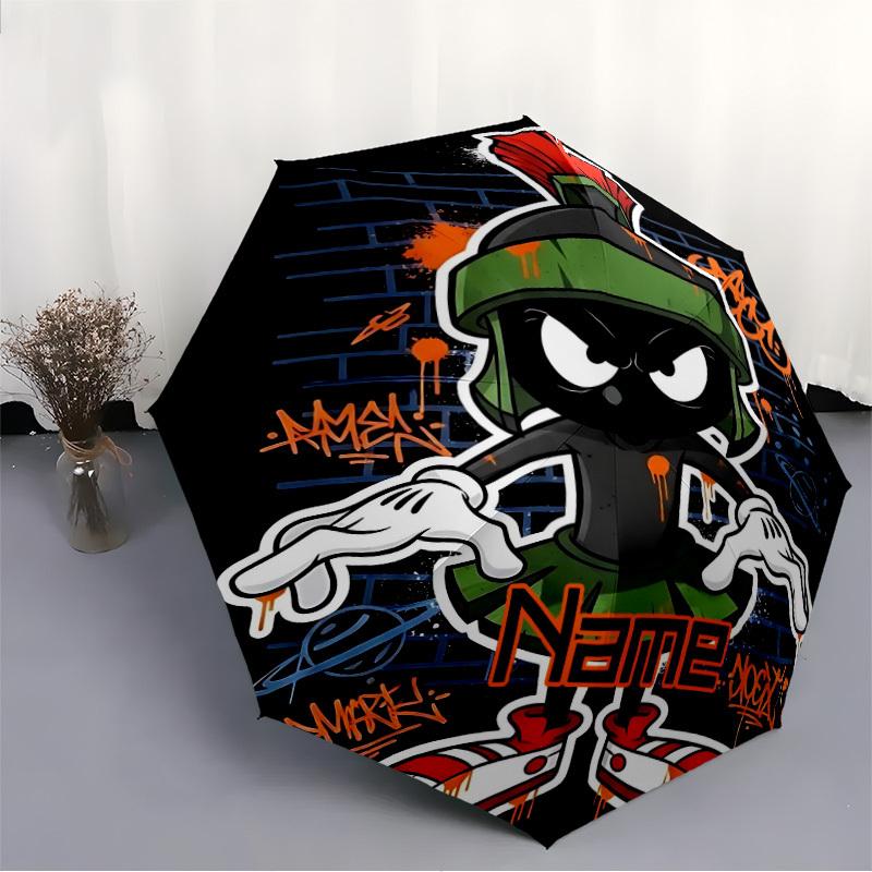 1pc Marvin the Martian, Graffiti Custom Name Automatic Folding Umbrella - Compact 8-Rib Design, Durable Plastic & Iron, Daily Use 046