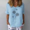 Ayollar (M-3XL) Yozgi V-bo'yinli Qisqa Qo'lli Bosmali Paxta Zig'ir T-shirt Bluzka Top
