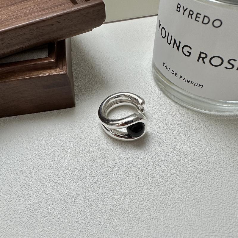 Кольцо-заявление из серебра S925 с корейским авантюрином и черным агатом