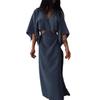 Women's V Neck Maxi Dress Sexy Hollow Out Short Sleeve Bodycon Split Dress Summer Cotton Linen Long Dress for Beach Vacation