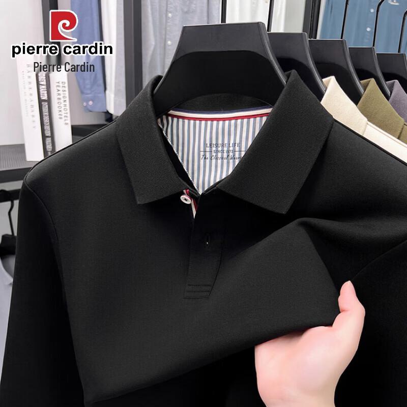 Pierre Cardin Мужская однотонная рубашка-поло с длинным рукавом и отложным воротником