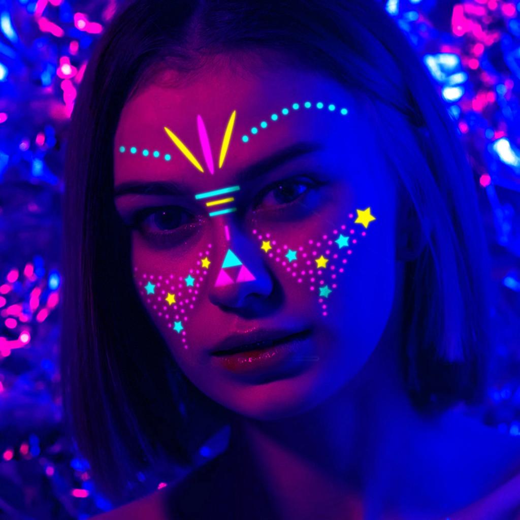 Карнавальный музыкальный фестиваль флуоресцентные наклейки для лица водонепроницаемые ночные клубы макияж шар неоновые светящиеся наклейки