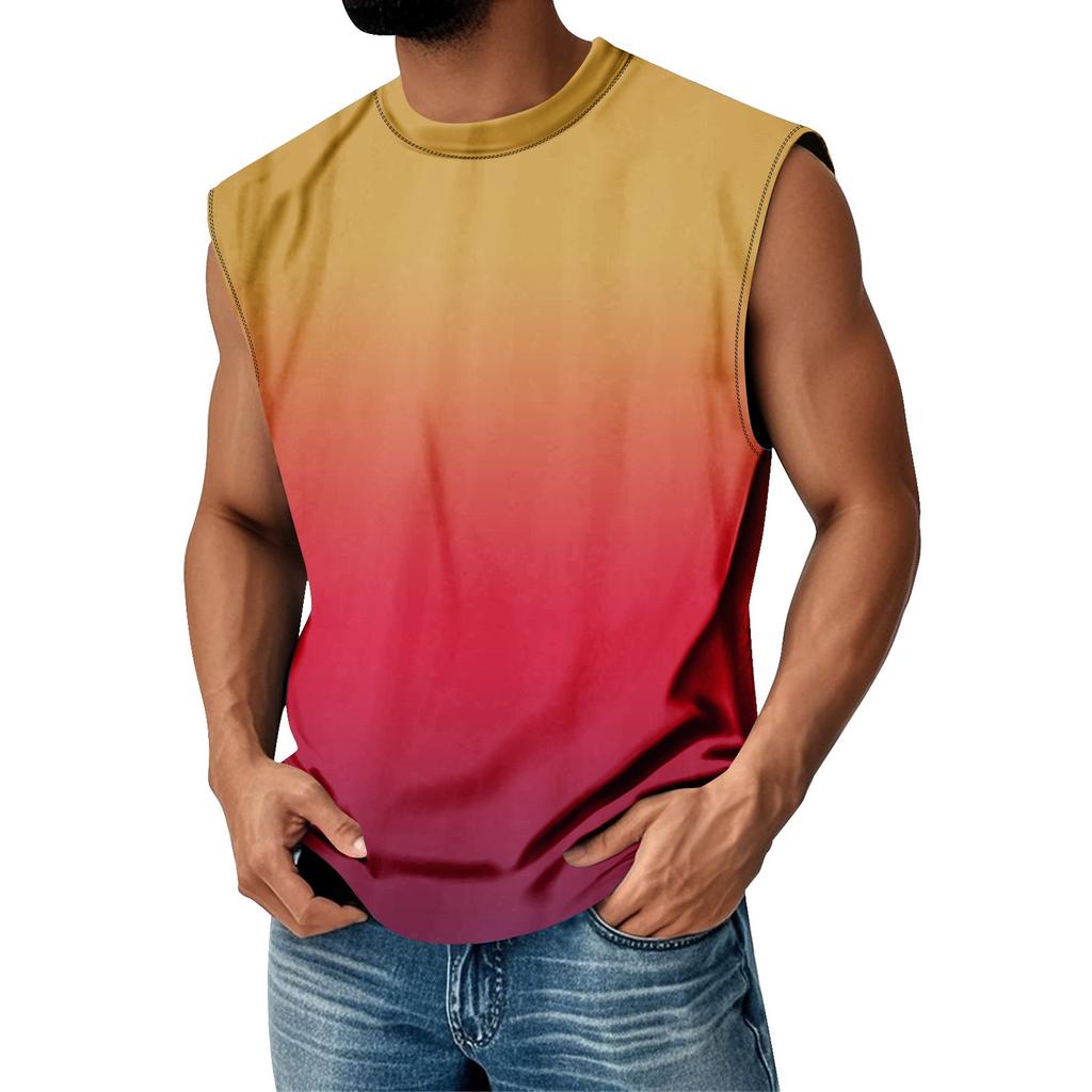 Мужская летняя футболка без рукавов с круглым вырезом и градиентным рисунком в спортивном повседневном стиле