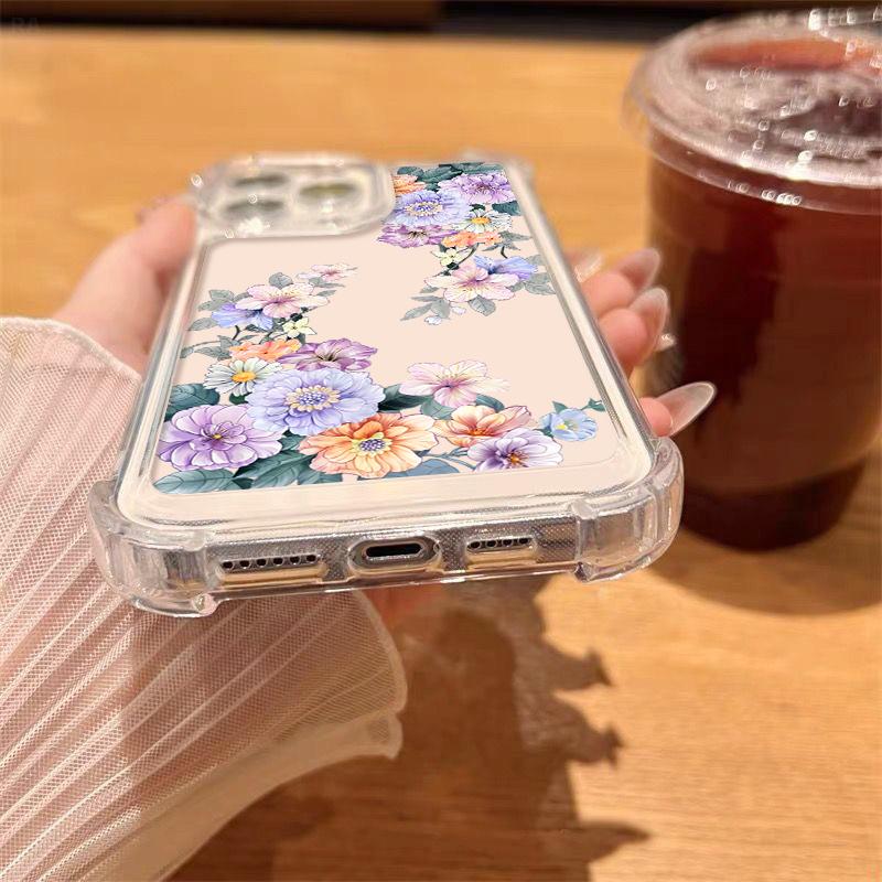 Прозрачный тонкий противоударный чехол с цветочным принтом для iPhone 16 Pro 16E 15 Pro Max 14 13 12 11 Мягкий силиконовый прозрачный чехол для телефона с защитой от падений