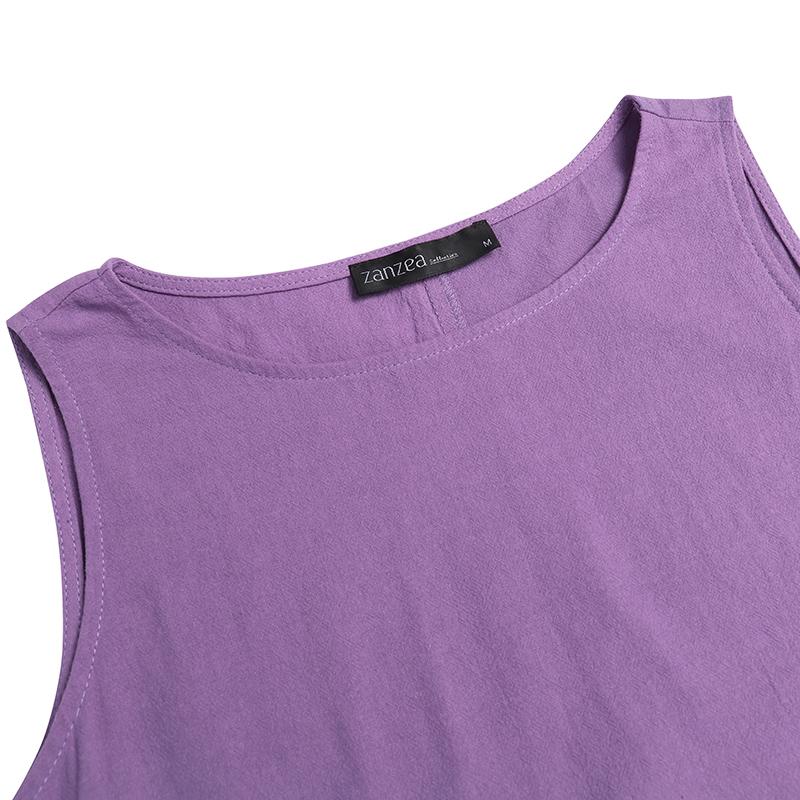 ZANZEA Women Daily Casual Cotton Dress Summer O-neck Sleeveless Loose Long Dress