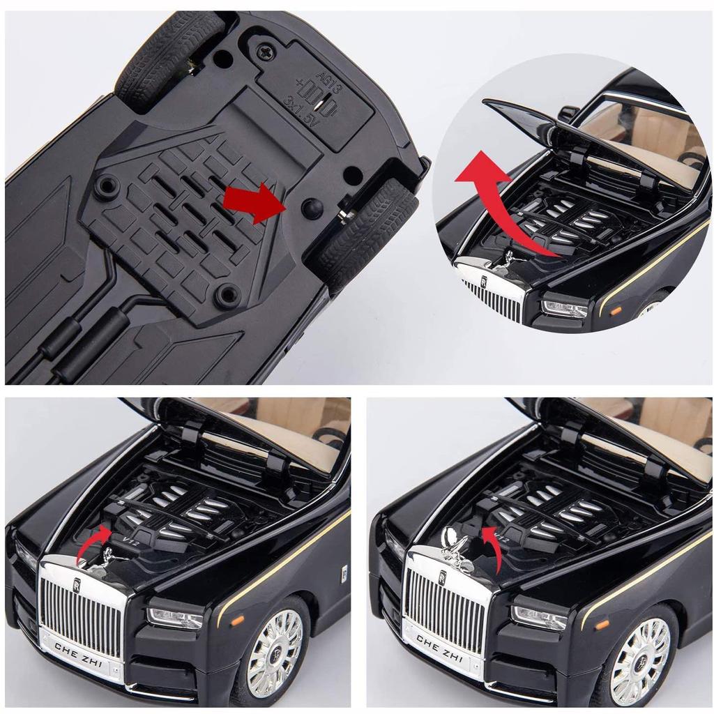 1/24 Rolls-Royce Phantom модель автомобиля, игрушечный автомобиль из цинкового сплава с откидной спинкой, металлическая модель автомобиля для литья под давлением со звуком и светом для детей, подарок для мальчиков и девочек