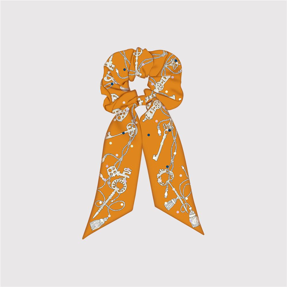 Большие резинки для волос из натурального шелка, резинки, завязки для волос, с принтом цепочки, эластичные резинки для волос, для хвостика, женские, элегантные, аксессуар для волос в виде шарфа