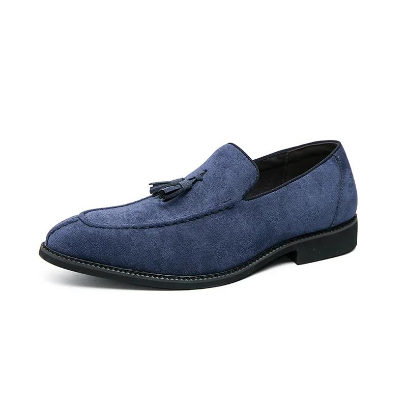 Brand Designer Men Suede Leather Shoes Vintage Purple Tassel Loafers Men Moccasins Casual Flats Slip-On Men's Social Dress Shoes