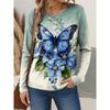 Женские футболки с цветочным графическим принтом, футболки с бабочками, модные стильные топы с длинным рукавом и круглым вырезом, обычные, летний повседневный пуловер