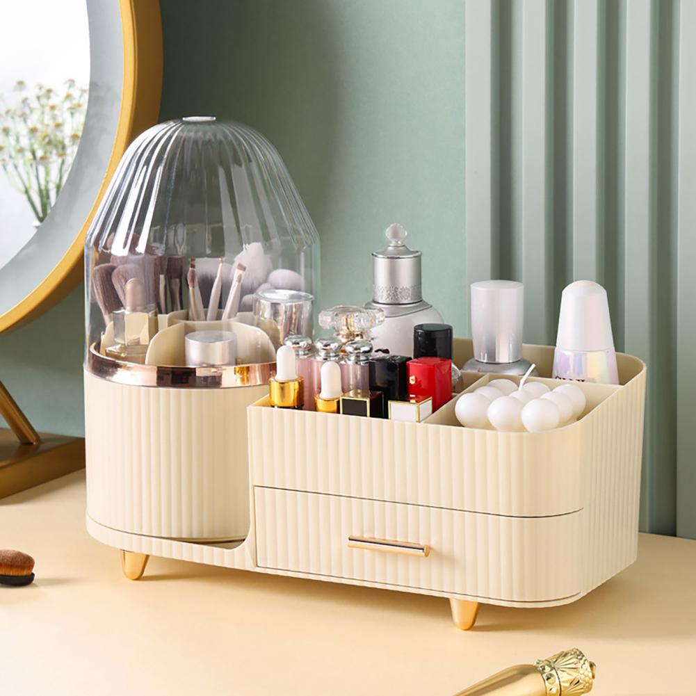 Rotating Cosmetic Storage Box 360-degree Rotating Makeup Organizer with Drawer for Capacity Cosmetic Storage Eyeshadow Lipstick