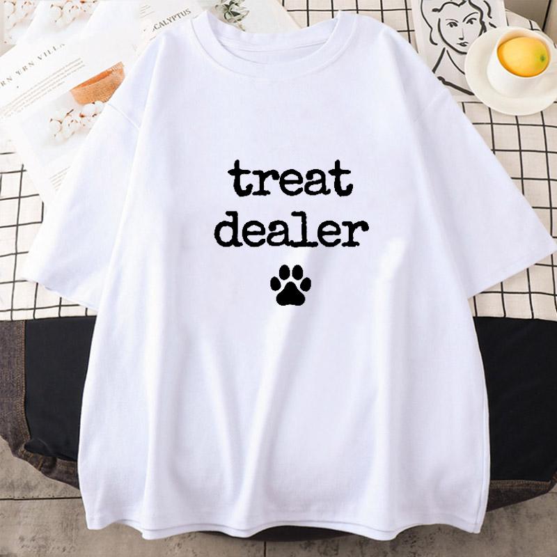 Футболка Dog Treat Dealer с забавным узором и принтом для женщин и мужчин, повседневная свободная футболка из 100% хлопка большого размера с круглым вырезом и коротким рукавом