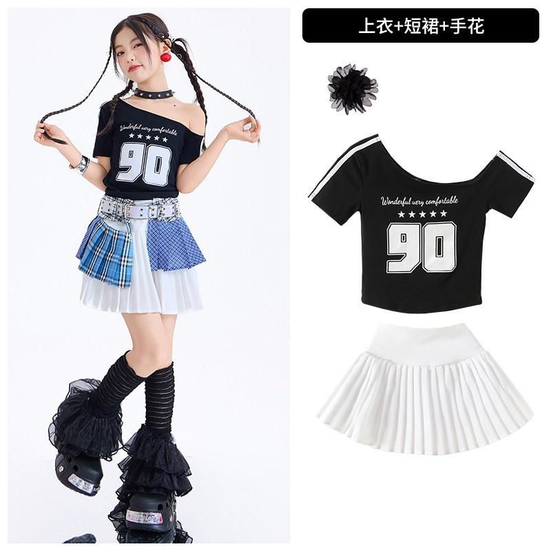 Girls Jazz Dance Outfit Short Sleeve Performance Costume Kids Street Show Stage Wear