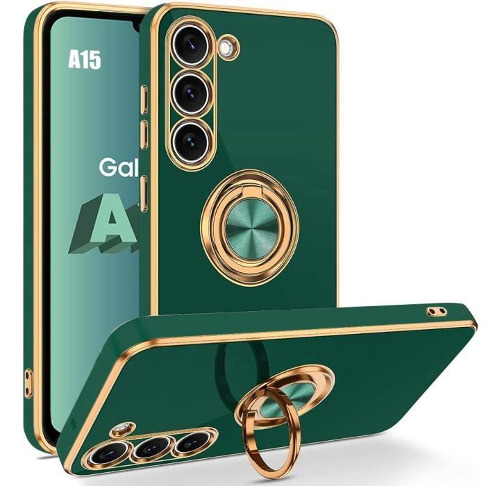 Case - BOOLING - for Samsung Galaxy A15 4G/5G - Liquid Silicone - 360° Ring Holder - Shockproof - Night Green